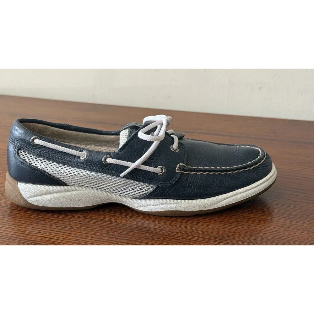 Sperry Top-Sider Boat Shoes Women's 9M Blue Leather Perforated Lace Up #9778549